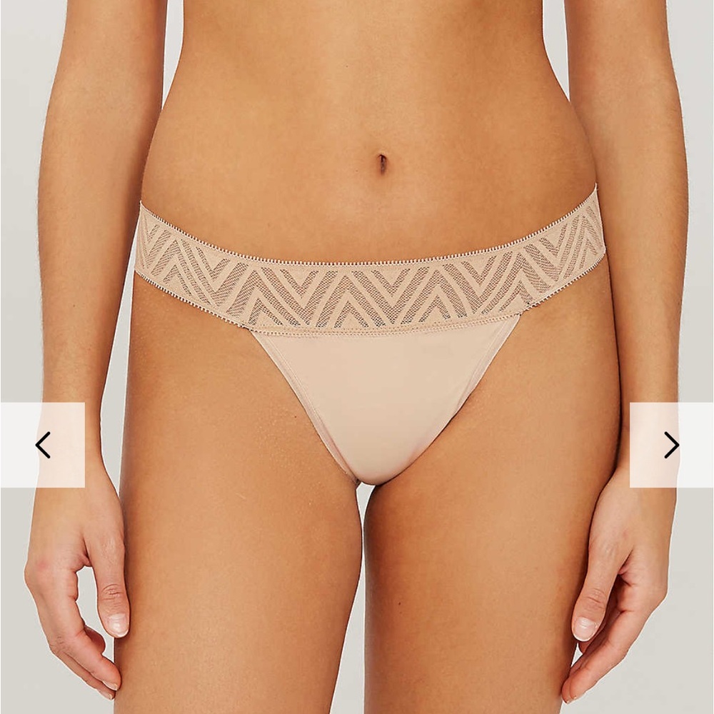 THINX Tanga Lace And Stretch Jersey Period Thong Panties In Beige